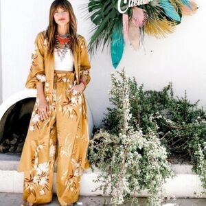 LIKE NEW Express x Rocky Barnes Paper Bag Wide Leg Satin Pant